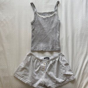Brandy Melville Gray Pajama Set with Lace Trim